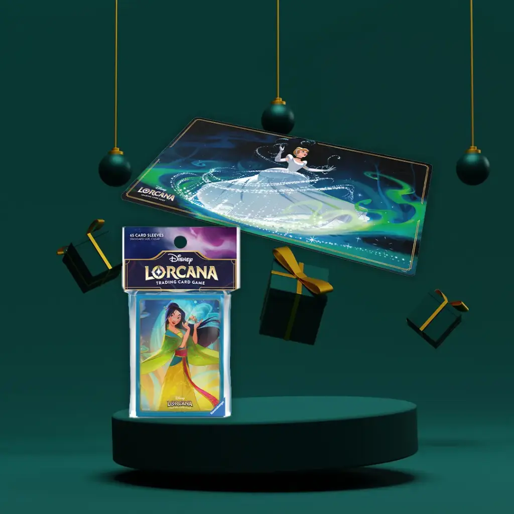 Pack accessoires Lorcana (Tapis de jeu Cendrillon + 65 Protèges-cartes Mulan)