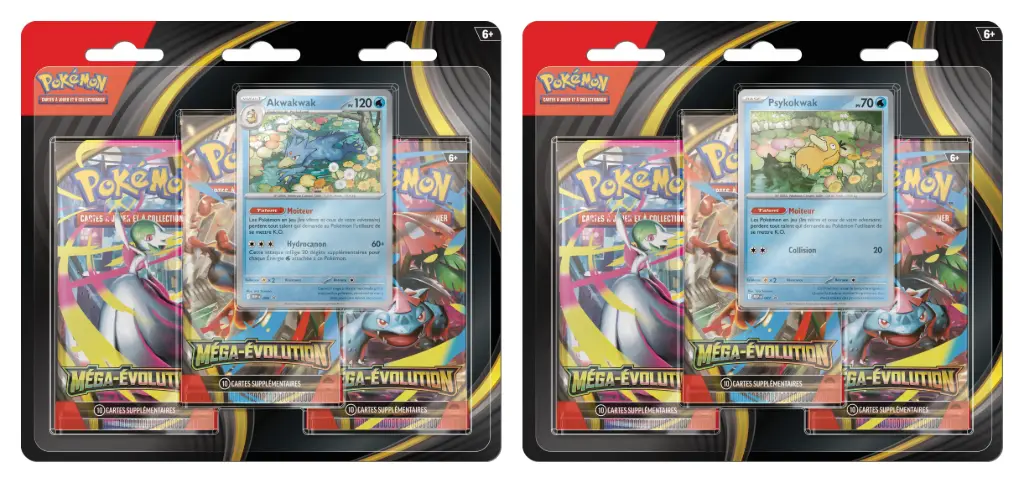 Pokémon - Méga-Évolution - Pack Blister de 3 Boosters ME01 Akwakwak ou Psykokwak - FR