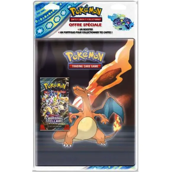 Pokemon Portfolio Dracaufeu - A4 - 10 pages de 9 cases + 1 Booster EV07 - Couronne Stellaire 