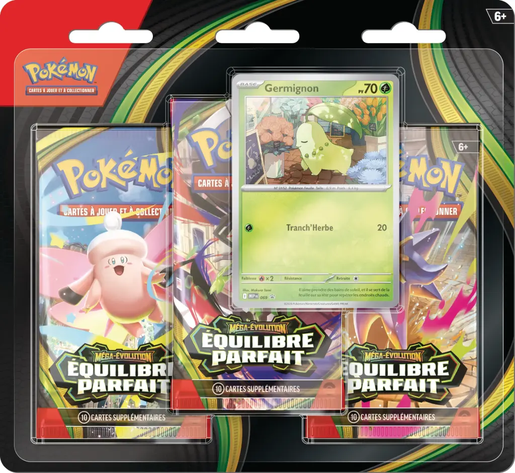 Pokémon JCC - Pack de 3 Boosters sous blister Méga-Évolution - ME03 Équilibre Parfait Germignon (1 blister aléatoire) - FR - Précommande 27/03/2026