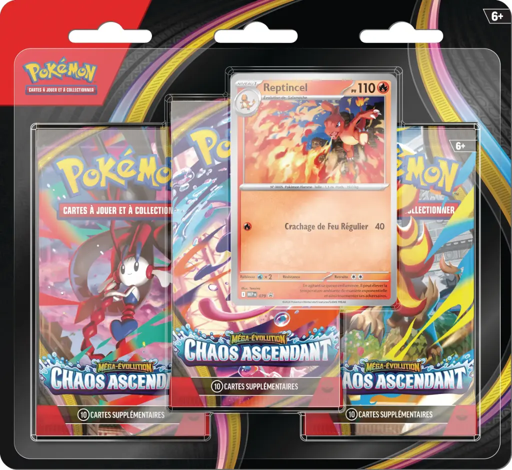 Pokémon JCC : Pack de 3 Boosters sous blister Reptincel Méga-Évolution ME04 Chaos Ascendant - FR - Précommande 22/05/2026