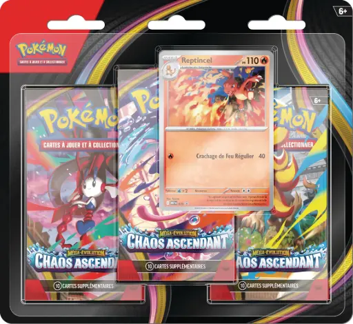 Pokémon JCC : Pack de 3 Boosters sous blister Reptincel Méga-Évolution ME04 Chaos Ascendant - FR - Précommande 22/05/2026